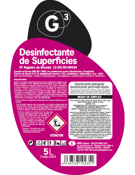 G3 Desinfectante de Superficies Pino-Balsámico