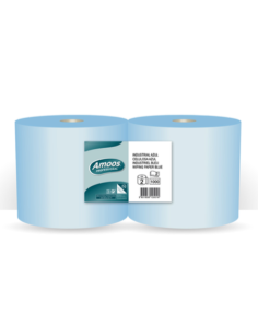 Bobina de papel industrial de color azul y doble capa AMOOS Profesional 300 m 2ud