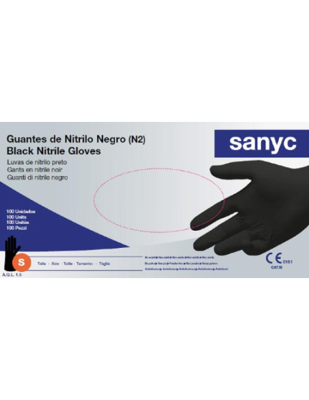 Guante de nitrilo sin polvo negro Sanyc 100 ud