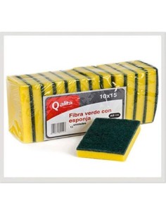 Estropajo de fibra verde con esponja Qalita