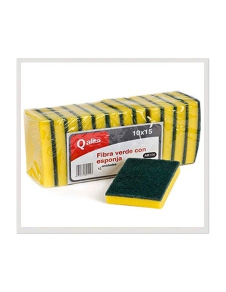 Estropajo de fibra verde con esponja Qalita